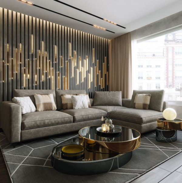 Dinding aksen berwarna emas atau perunggu